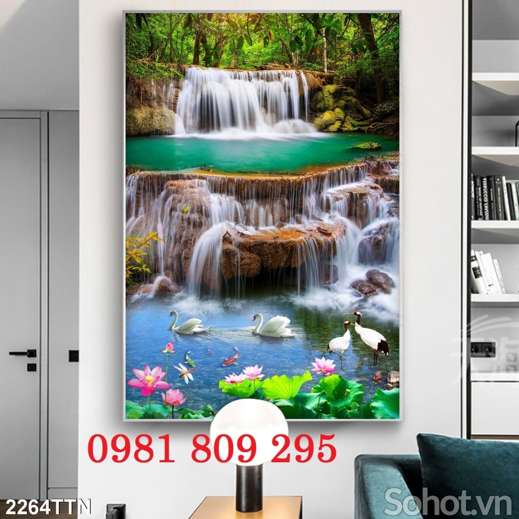 Tranh gạch sơn thủy 3d khổ đứng F456