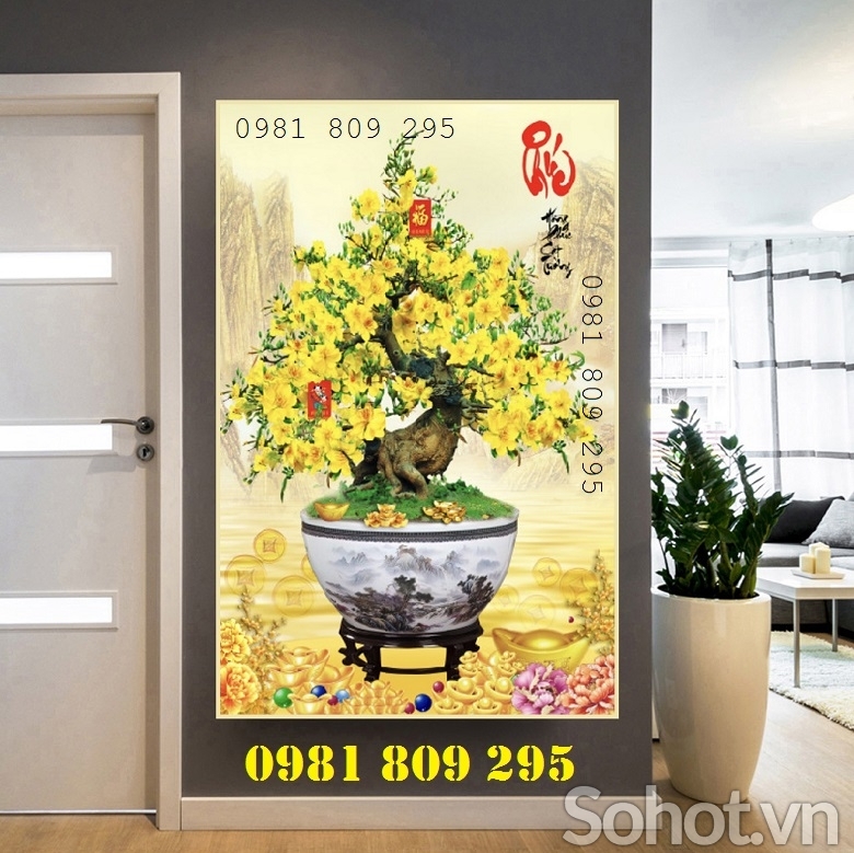 Tranh gạch mai vàng 3d JH97
