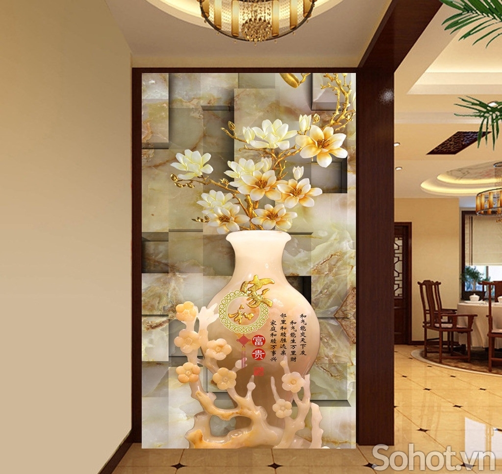 Tranh gạch 3d ốp tường tranh bình hoa - KBC18
