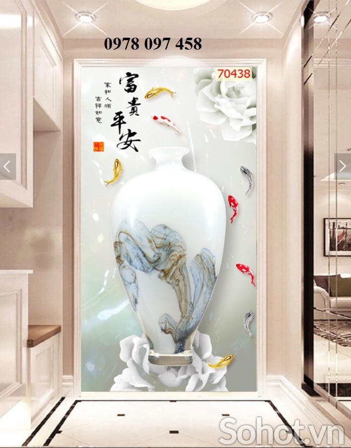 Tranh phòng khách - tranh bình hoa ốp tường
