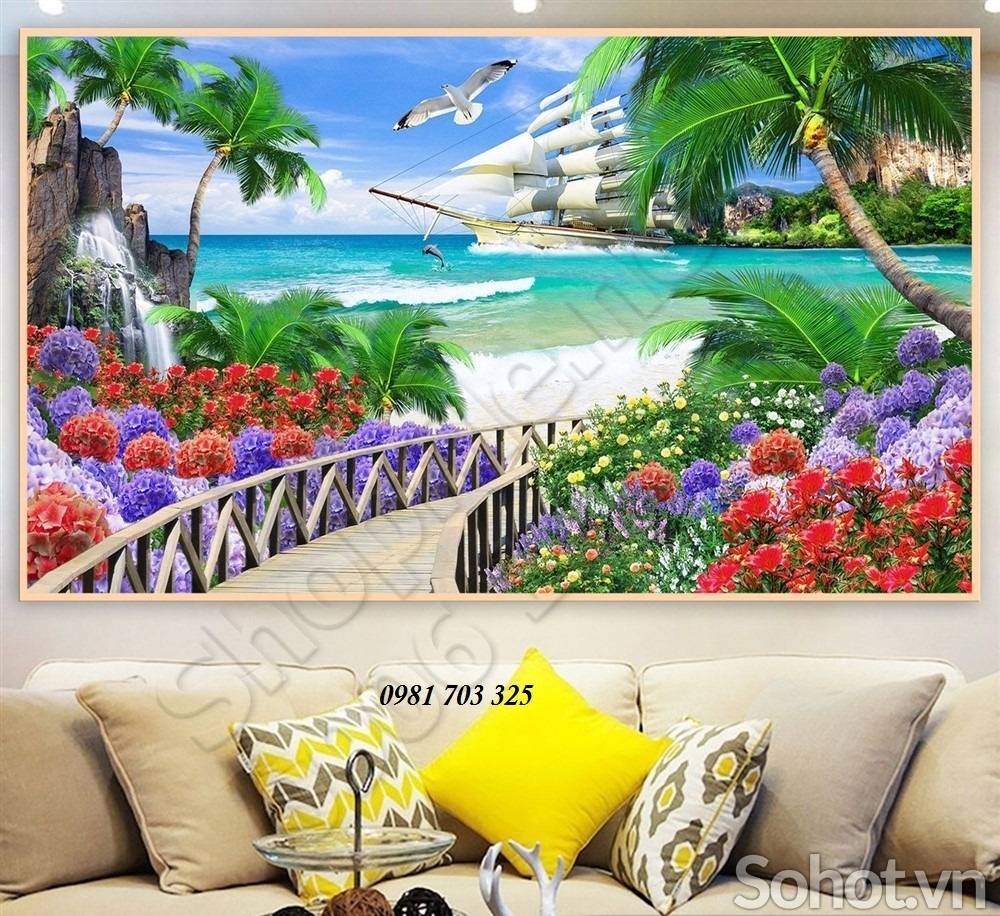 Tranh 3D thuyền buồm-gạch tranh