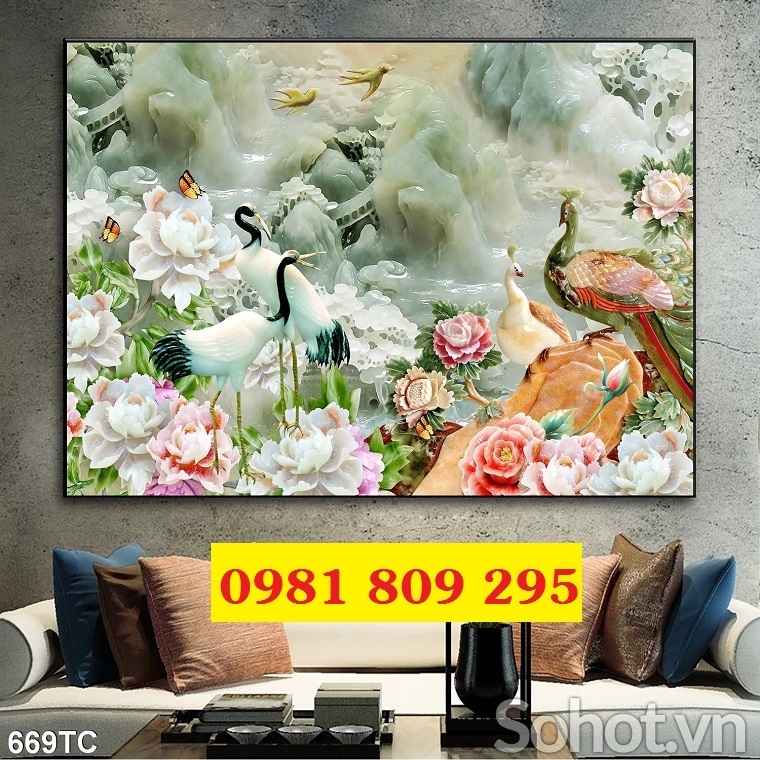 Gạch tranh 3d chim công , tranh gạch men