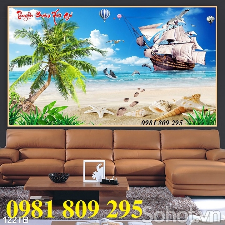 Mẫu tranh gạch 3d thuyền buồm