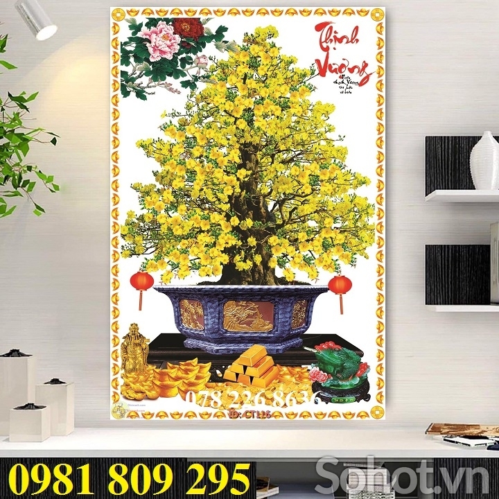 Gạch tranh - cây mai vàng 3d