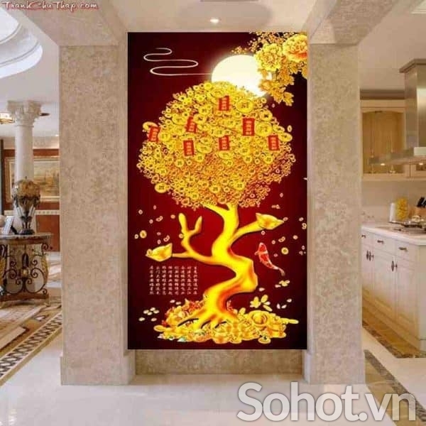 Tranh gạch ốp tường 3d cây kim tiền - SDXCC53