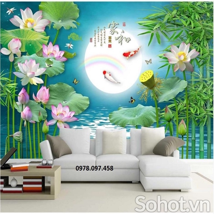 Tranh hoa sen - tranh in 3D gạch men