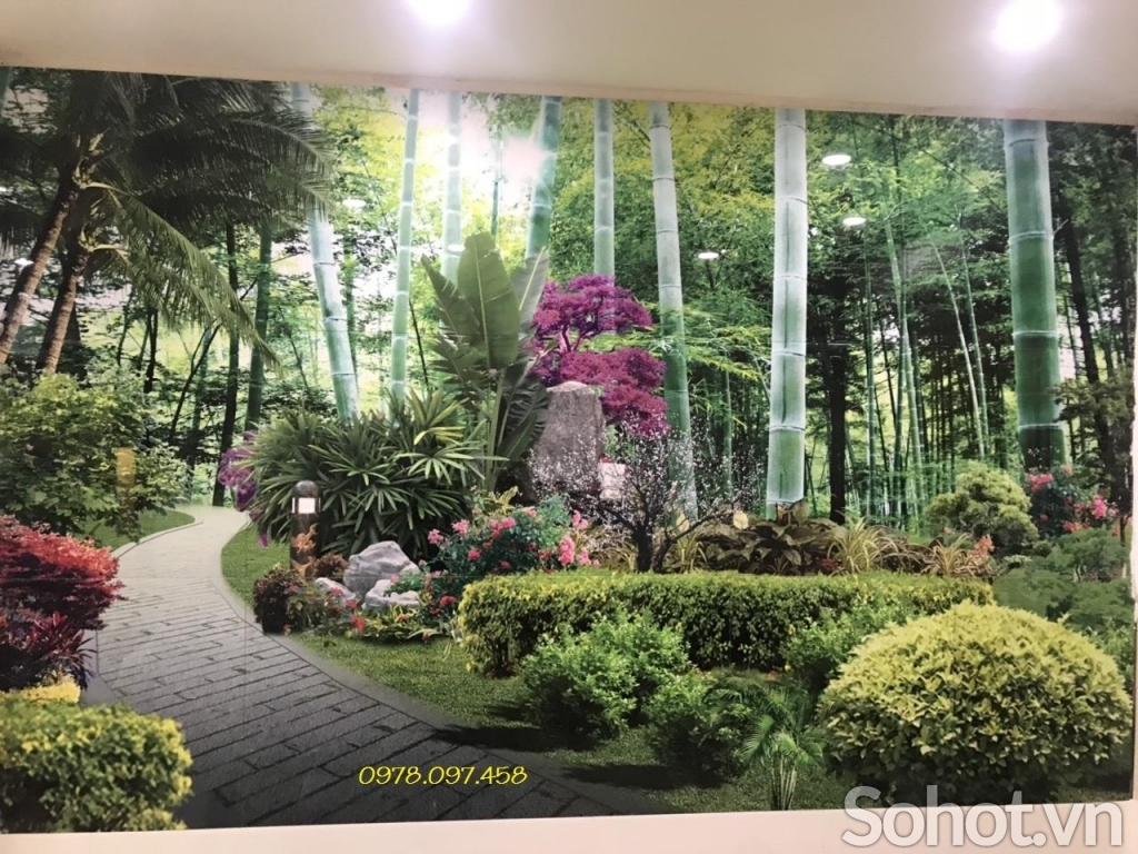 Gạch tranh phong cảnh phòng khách