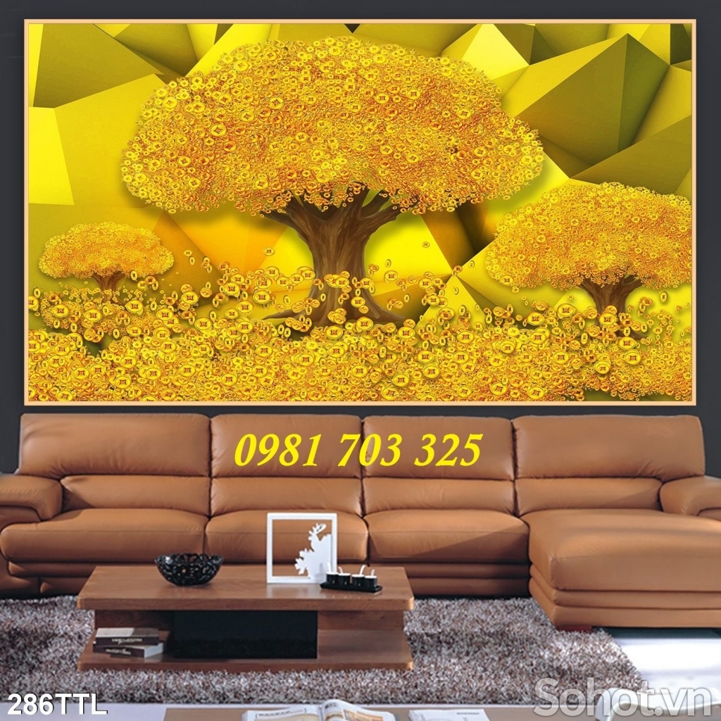 Tranh gạch 3D cây kim tiền phong thủy ốp tường