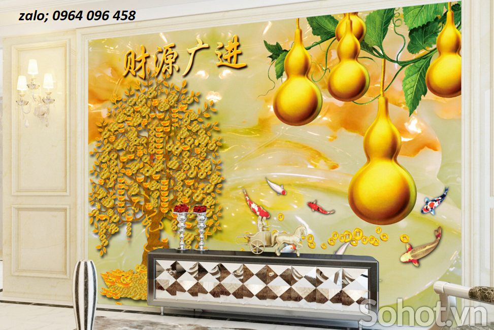 Tranh 3d cây kim tiền - tranh gạch 3d ốp tường - 699CM