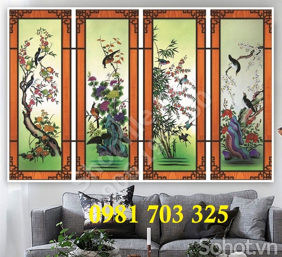 Gạch tranh 3d tứ quý sang trọng