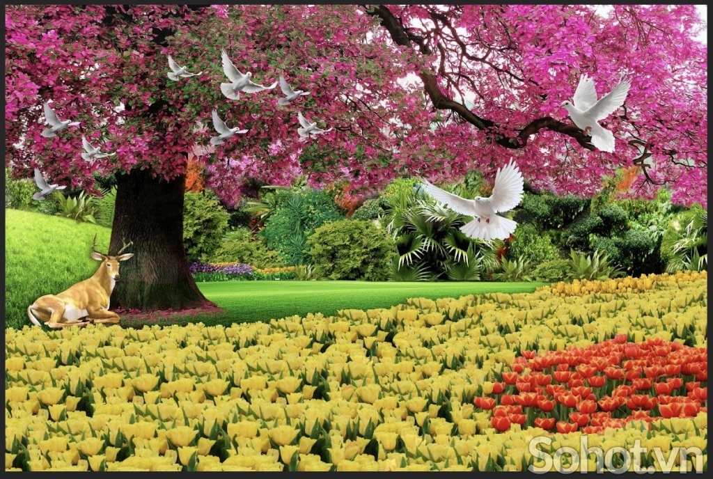 Tranh gạch 3d hoa đào - AZ22