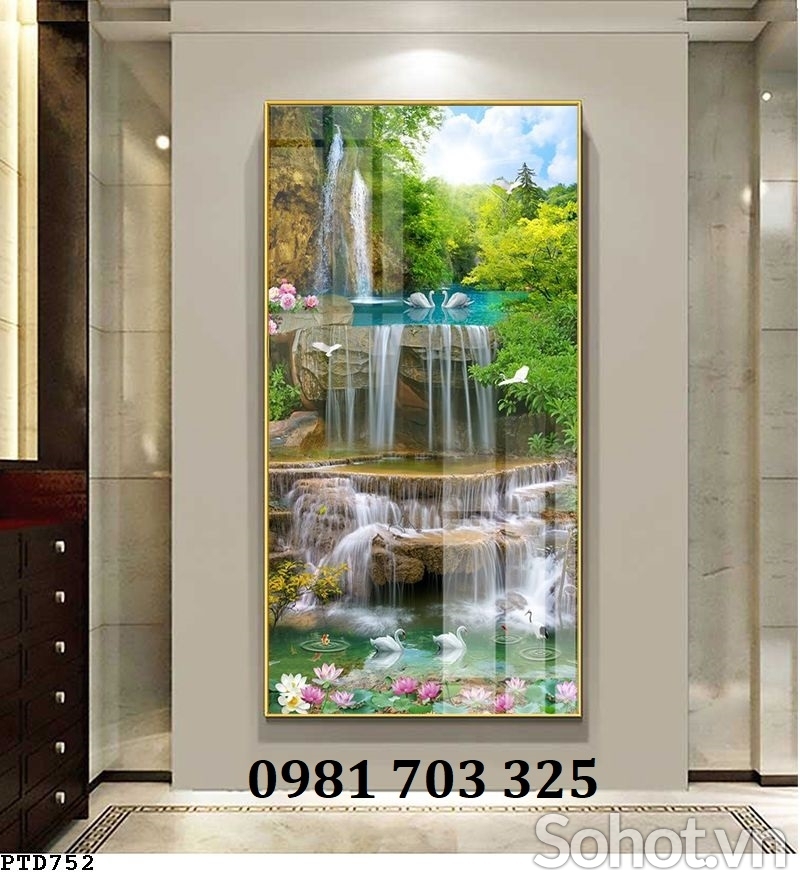 Tranh gạch men khổ đứng phong cảnh thác nước