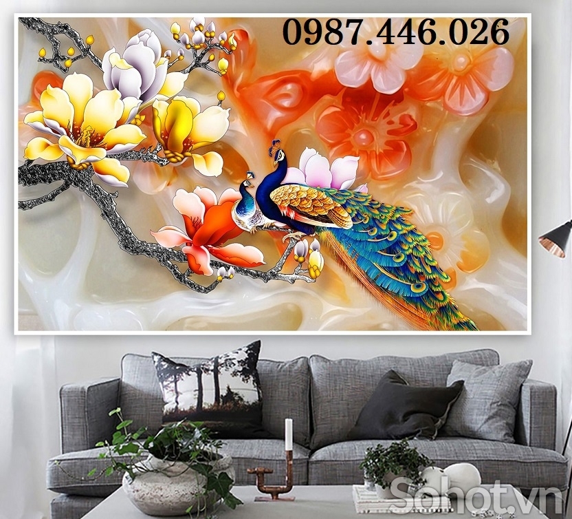 Gạch tranh 3d chim công ngọc bích HP8722