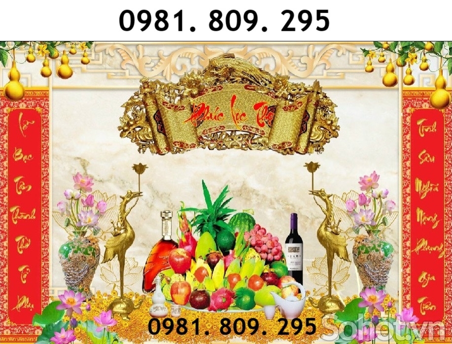 Gạch tranh , gạch ốp tường phòng thờ mâm ngũ quả