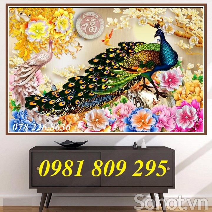 Tranh gạch men , tranh chim công 3d