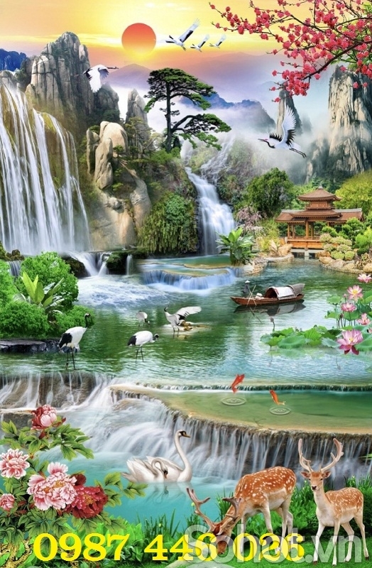 Tranh gạch 3d thác nước p
