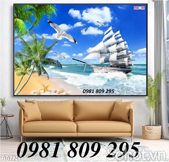 Mẫu tranh gạch 3d thuyền buồm