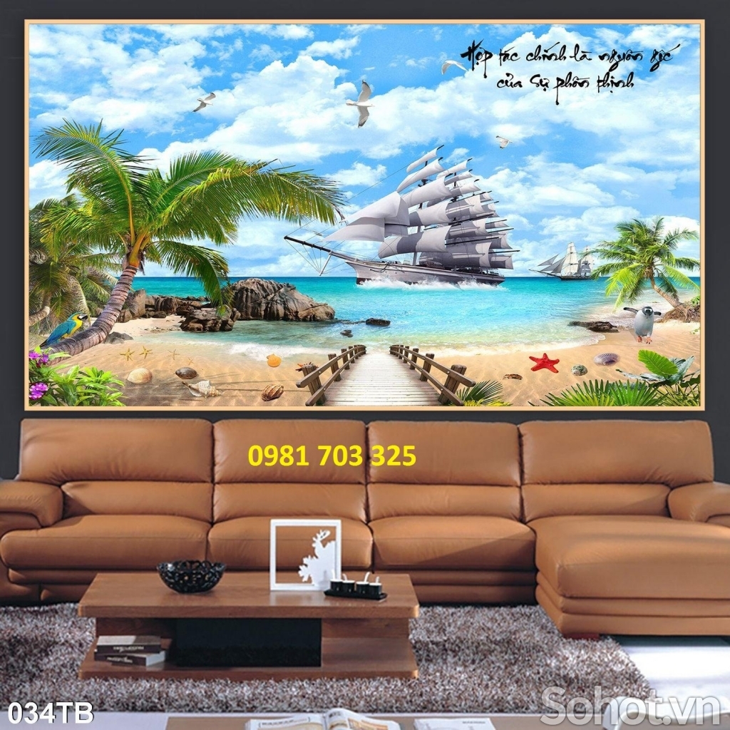 Gạch tranh thuận buồm xuôi gió phong thủy 3D