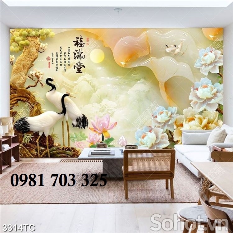 Tranh gạch tùng hạc, tranh 3D phong thủy đẹp