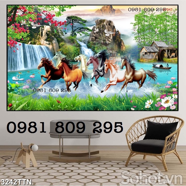 Tranh 3d ngựa , gạch tranh ốp tường phòng khách