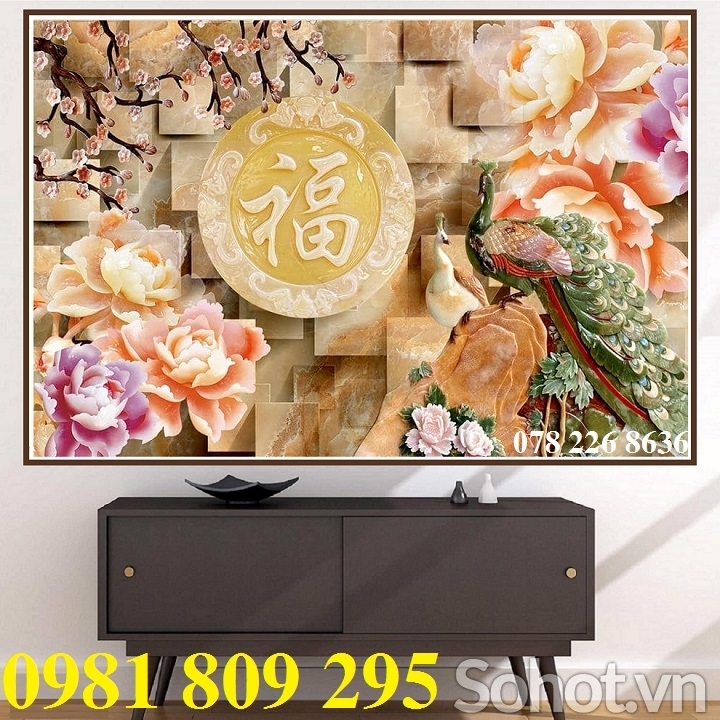 Tranh gạch men , tranh chim công 3d
