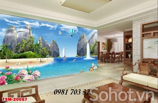 Tranh gạch 3D phòng khách- gạch tranh phong cảnh biển đẹp