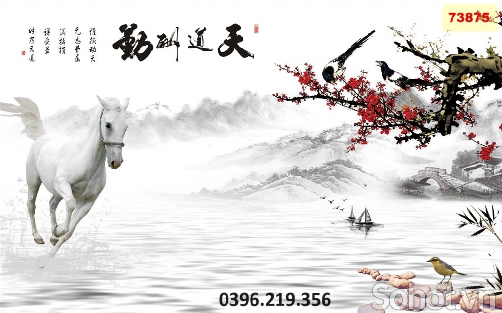 Tranh gạch hoa đào 3D trang trí đẹp