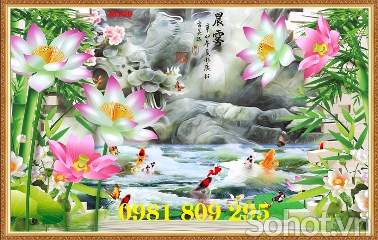 tranh 3d hoaa sen - tranh gạch
