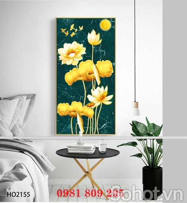 Tranh gạch hoa sen khổ dọc trang trí 3d