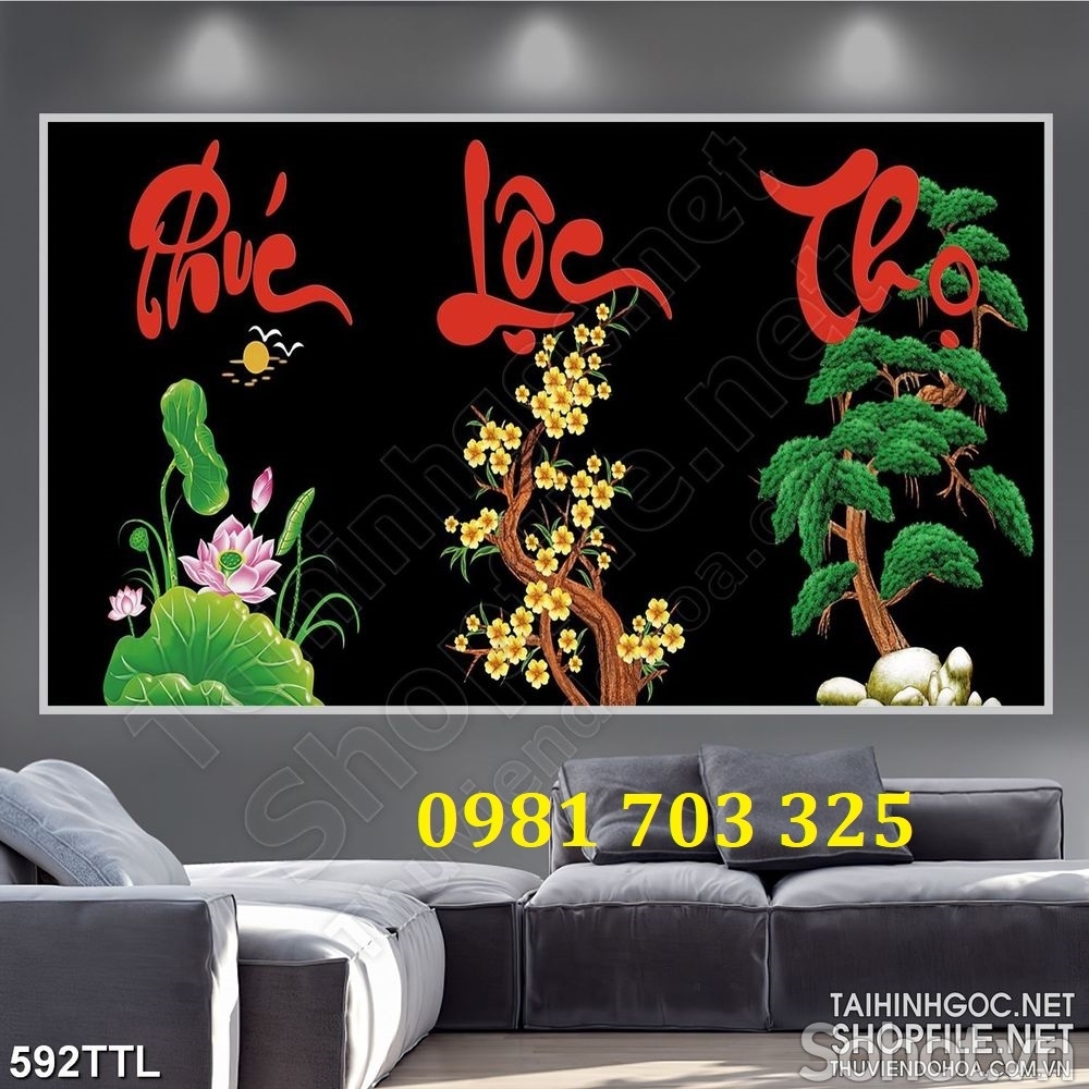Tranh phúc lộc thọ, gạch men 3D trang trí tường