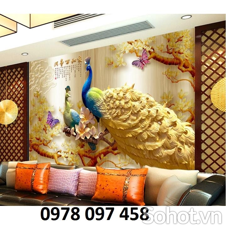 Gạch tranh chim công ốp tường