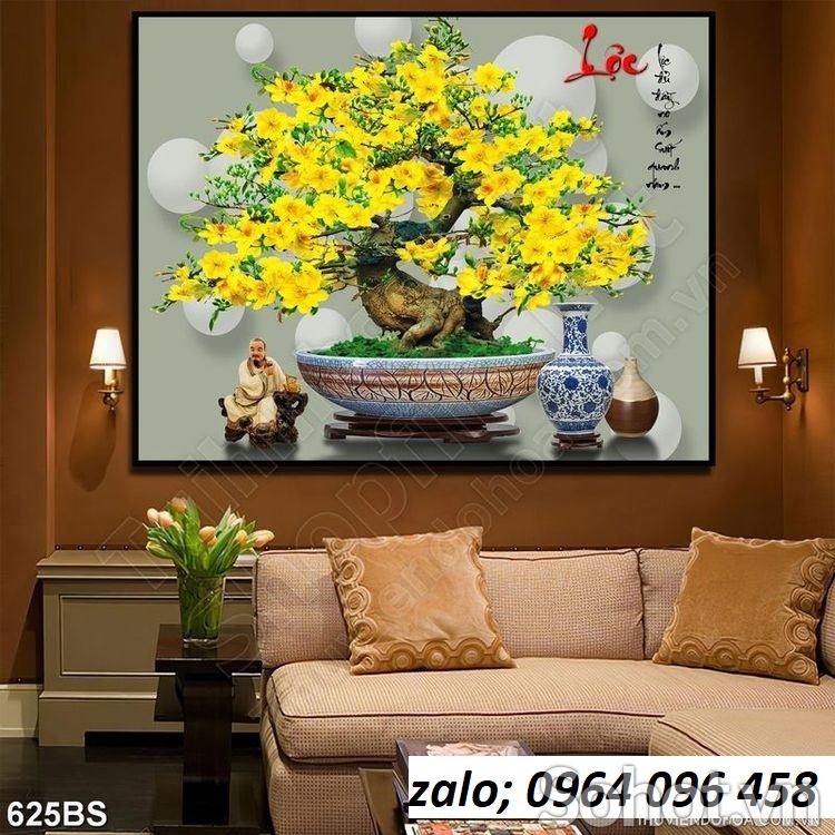 tranh gạch ốp tường 3d cây mai - SX54