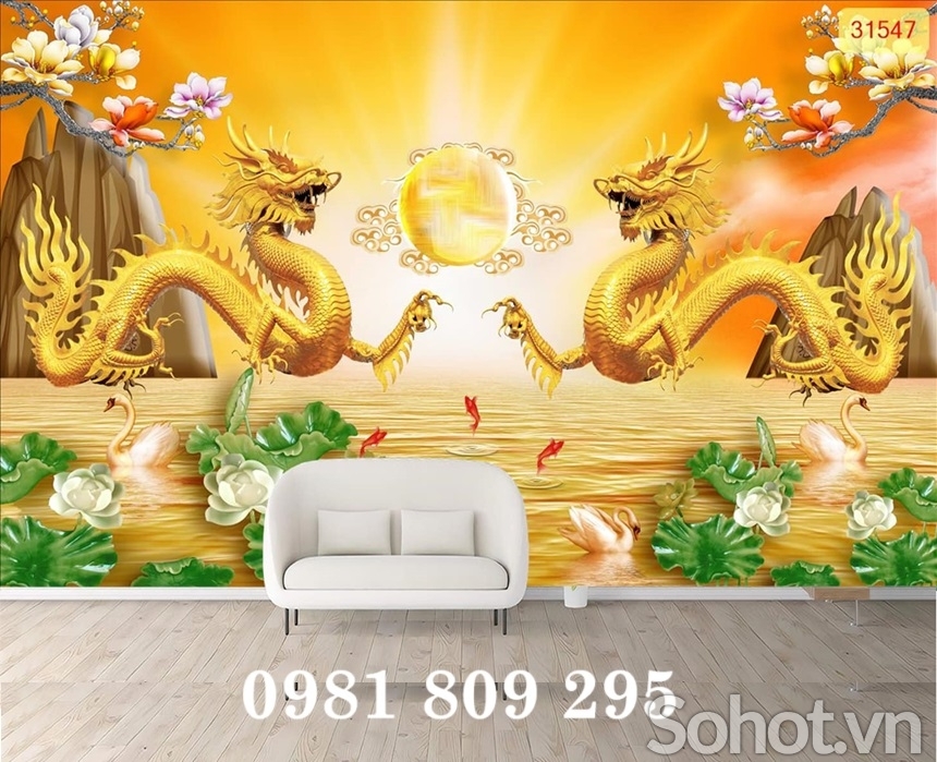 Tranh ốp tường 3d , gạch tranh rồng vàng mới