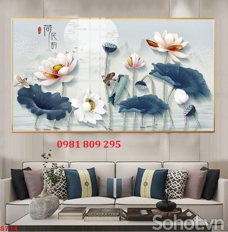 Tranh gạch sứ ngọc 3d hoa sen H9875