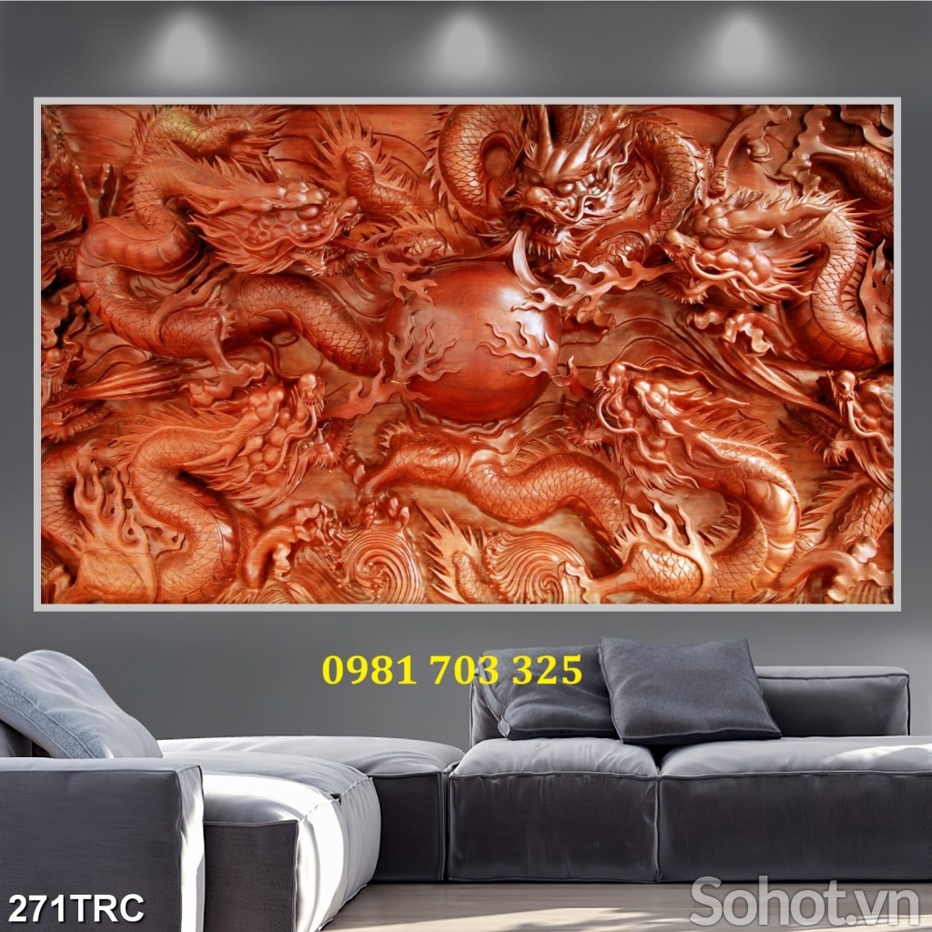 Tranh gạch con rồng 3D phong thủy dán tường