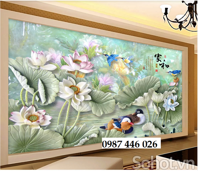 Gạch tranh hoa sen 3d ốp tường HP9282