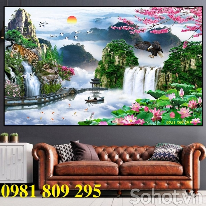 Tranh gạch 3d thác nước phong thủy - gạch tranh 3d