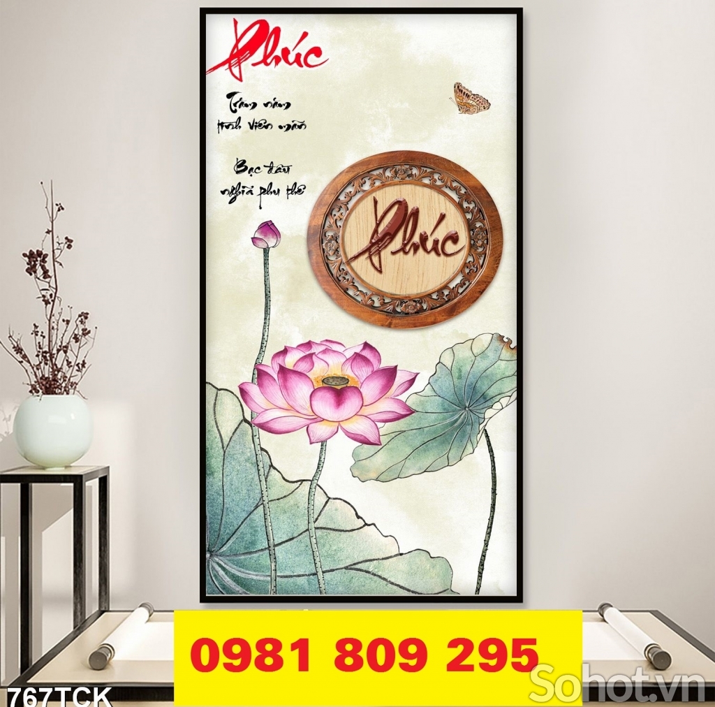 Tranh gạch khổ đứng hoa sen 3d GD765