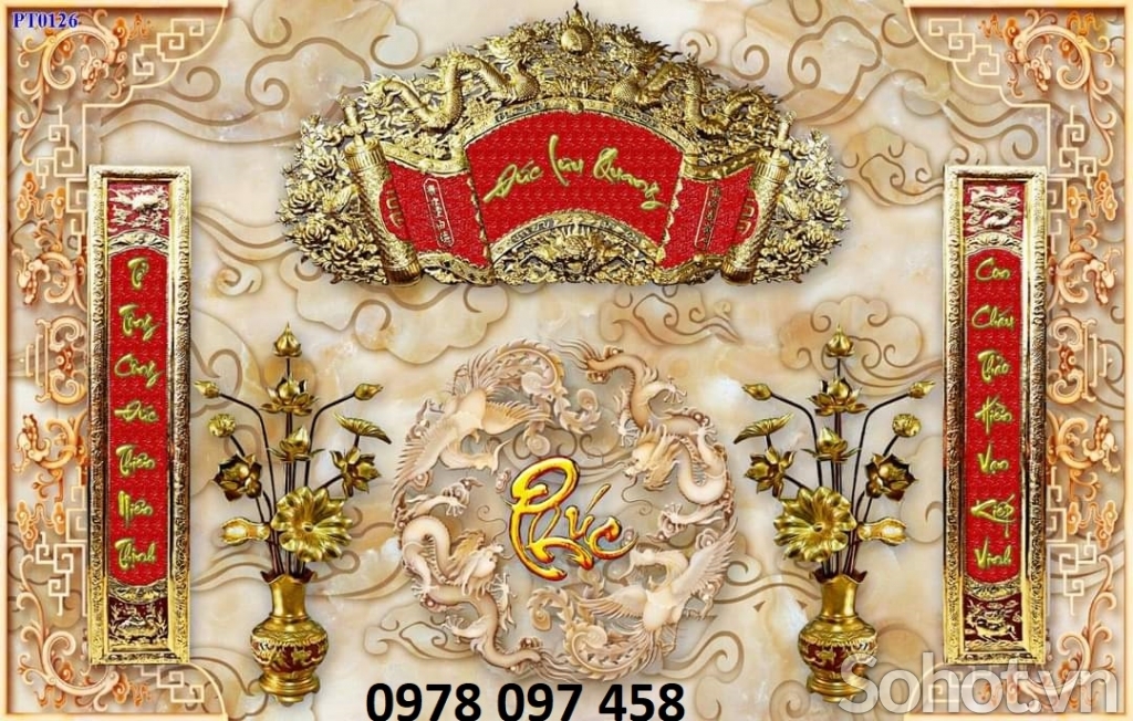 Phòng thờ gia tiên - gạch tranh dán tường