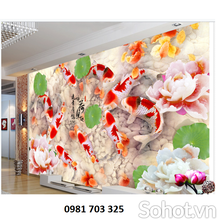 Gạch tranh cá chép ốp tường