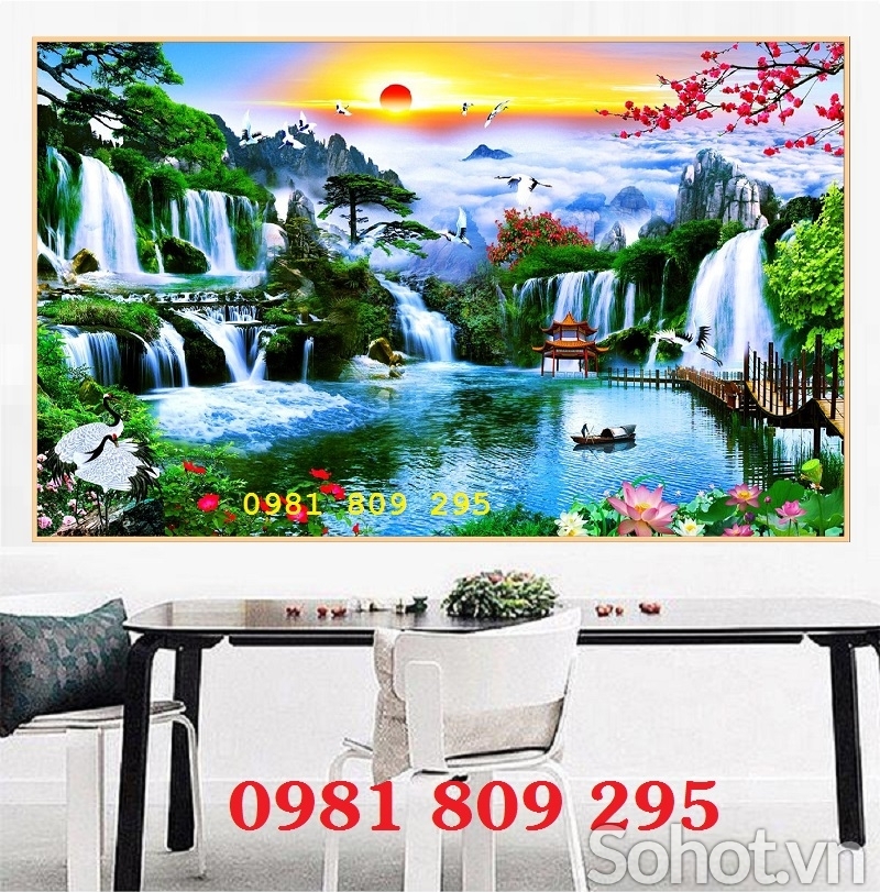 Tranh thác nước , gạch ốp tường , tranh phòng khách