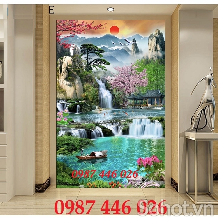 Gạch tường tranh thác nước 3d khổ đứng HP9734
