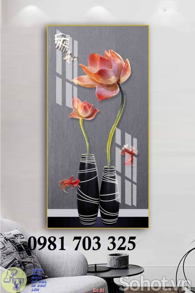 Tranh hoa 3D khổ đứng, tranh gạch ốp tường