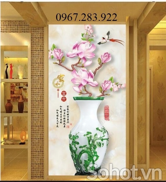Gạch tranh- Tranh hoa 3D khổ dọc