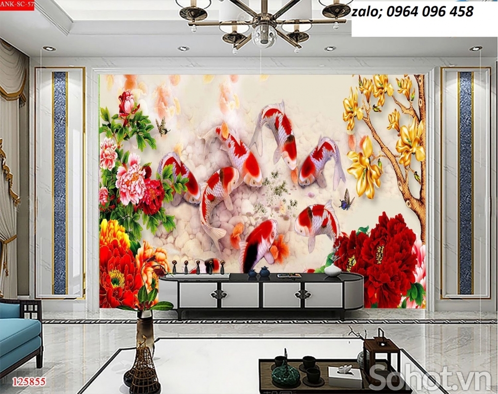 Tranh cá chép 3d - tranh gạch 3d cá chép - BMN544