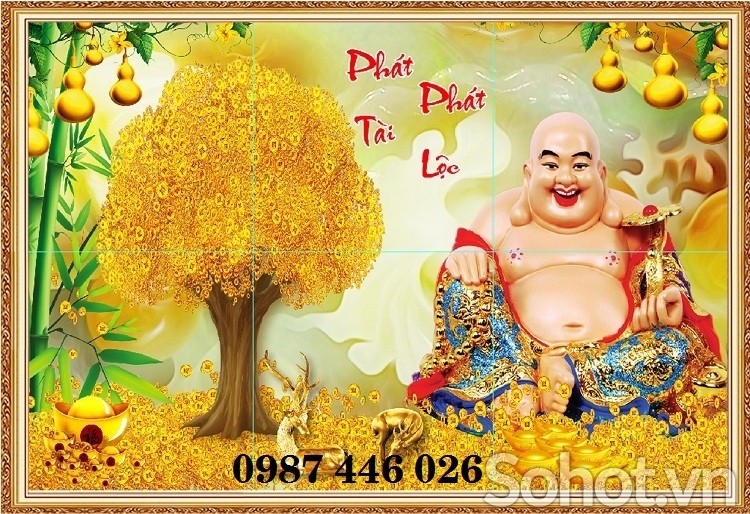Tranh gạch men cây tiền lộc vàng HP273