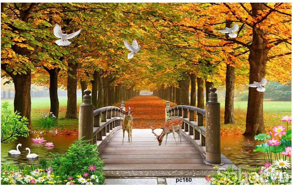 Tranh gạch 3d ốp tường rừng cây - GD33