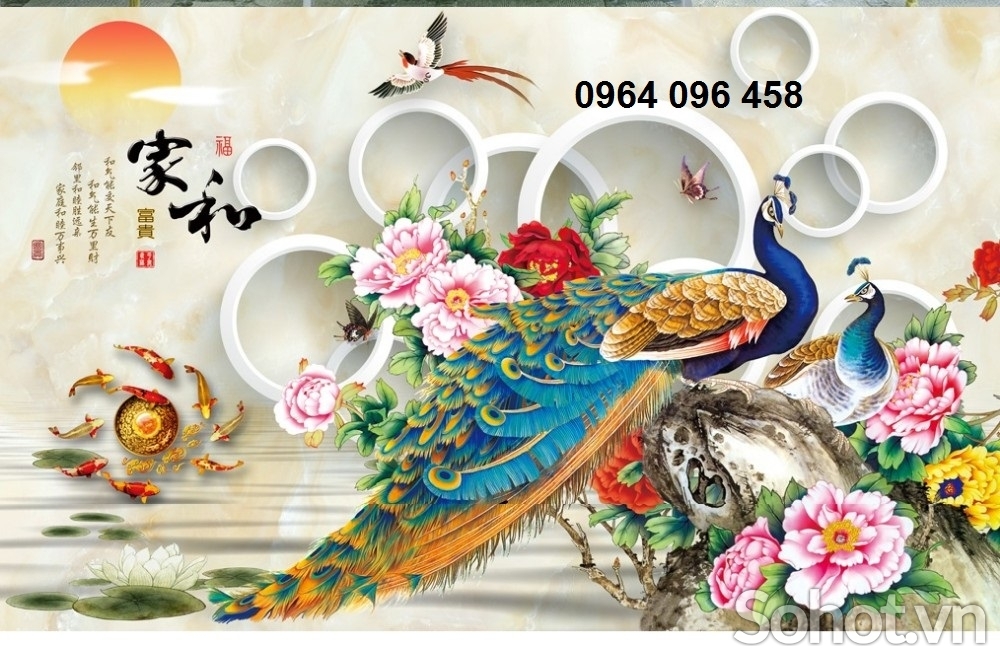 gạch tranh 3d chim công - MM54
