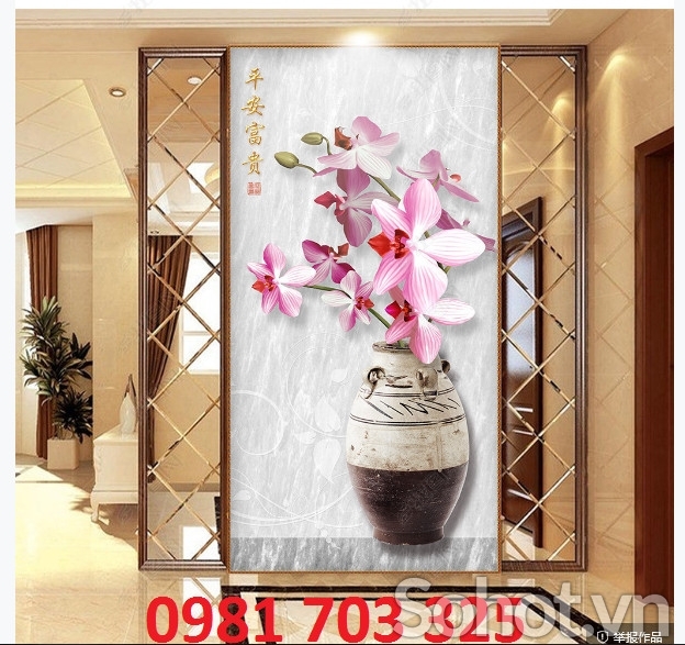 Gạch tranh hoa khổ đứng 3D trang trí
