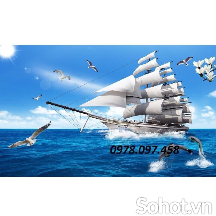 Gạch tranh thuyền buồm trang trí phòng